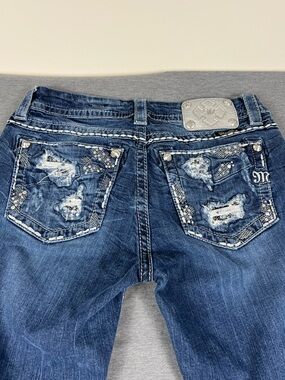 Miss Me Blue Boot Cut Jeans with Embellished Distressed Pockets